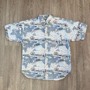Vintage Big Dogs travel design short sleeve button down shirt men’s sz M